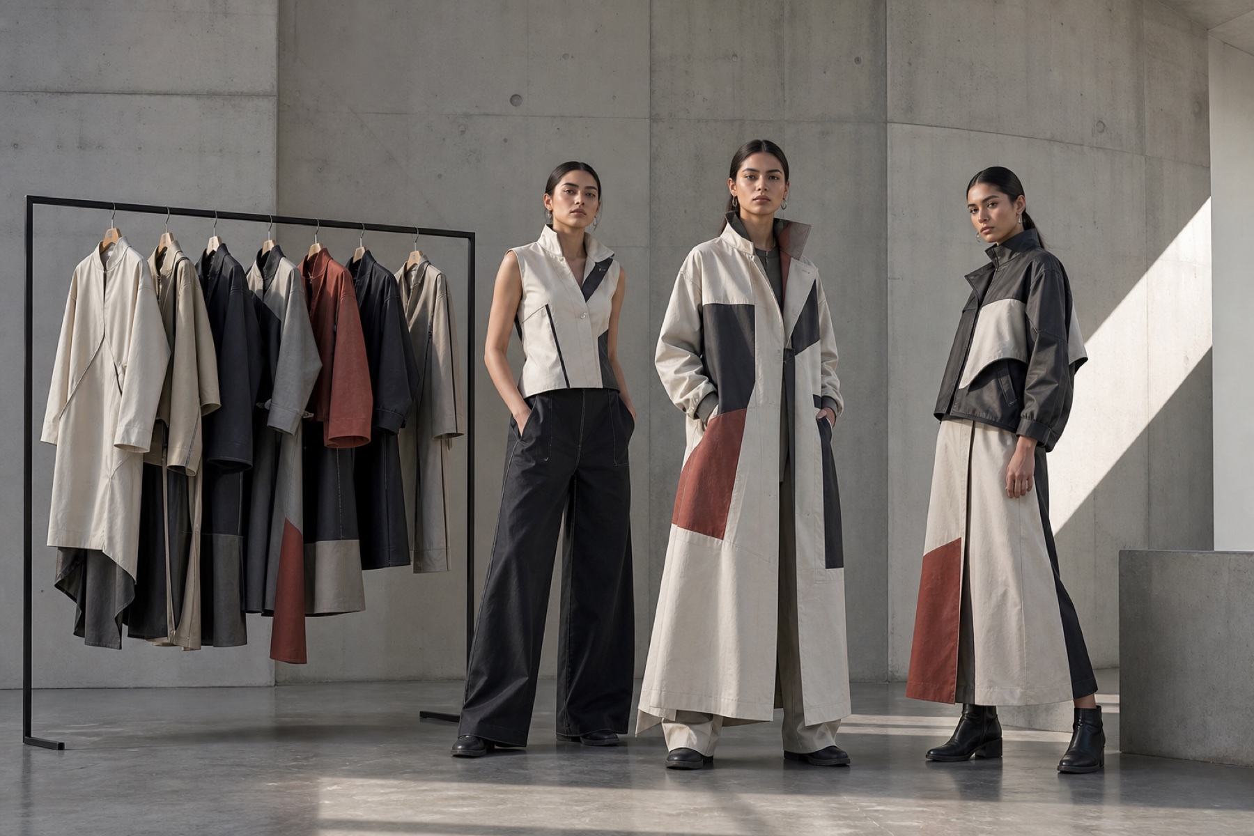 Tres looks terminados de la colección Raíz Urbana